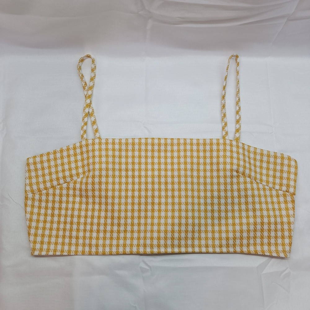 Nasty Gal Mustard Yellow Gingham Crop Top Box to the Drawing Board Size 8 NEW
